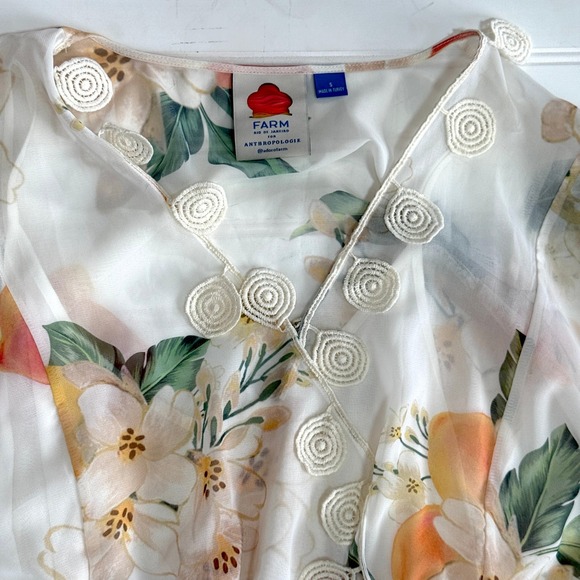 Farm Rio Anthropologie Eloisa Floral Midi Dress Sheer Chiffon Small - Picture 5 of 10